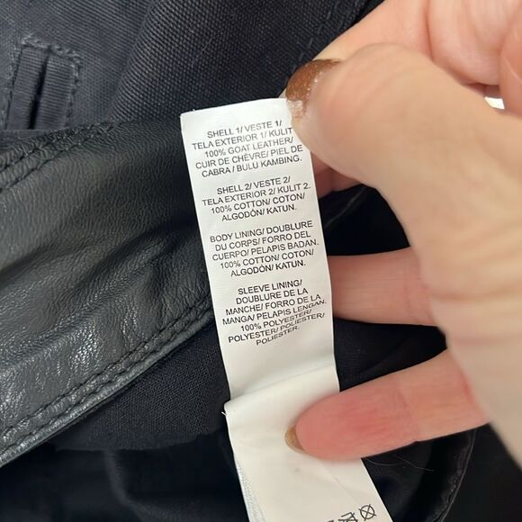 Lucky Brand Miz Hybrid Moto Zip Jacket Black Canvas Goat Leather Cotton Size M - Picture 4 of 6